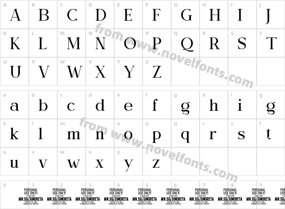 Sinoreta PERSONAL USE RegularCharacter Map