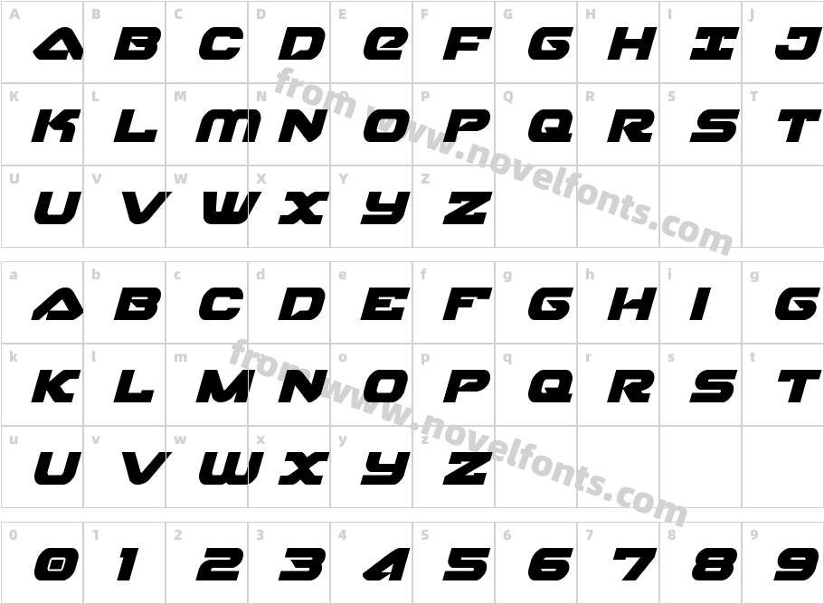 SkyhawkItalicCharacter Map