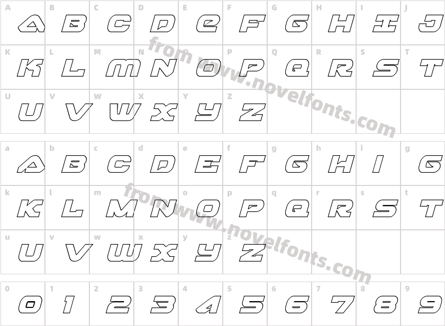 SkyhawkOutlineItalicCharacter Map