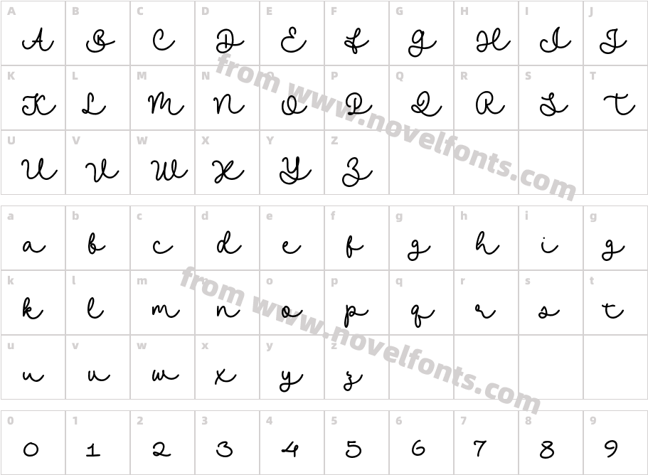 Slowly Lovely ScriptCharacter Map