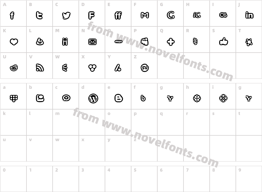 Social Media Icons BoldCharacter Map