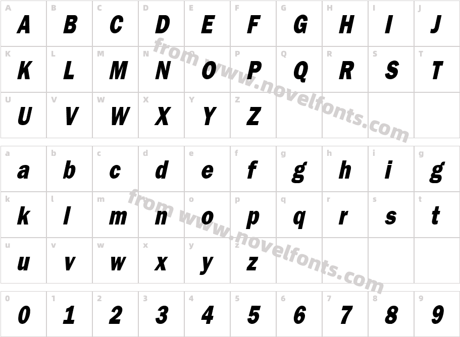 Francis Gothic Reduced ItalicCharacter Map