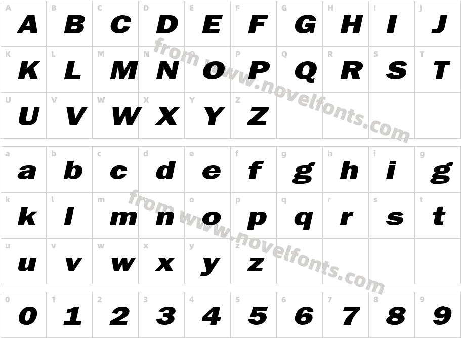 Francis Gothic Wide ItalicCharacter Map