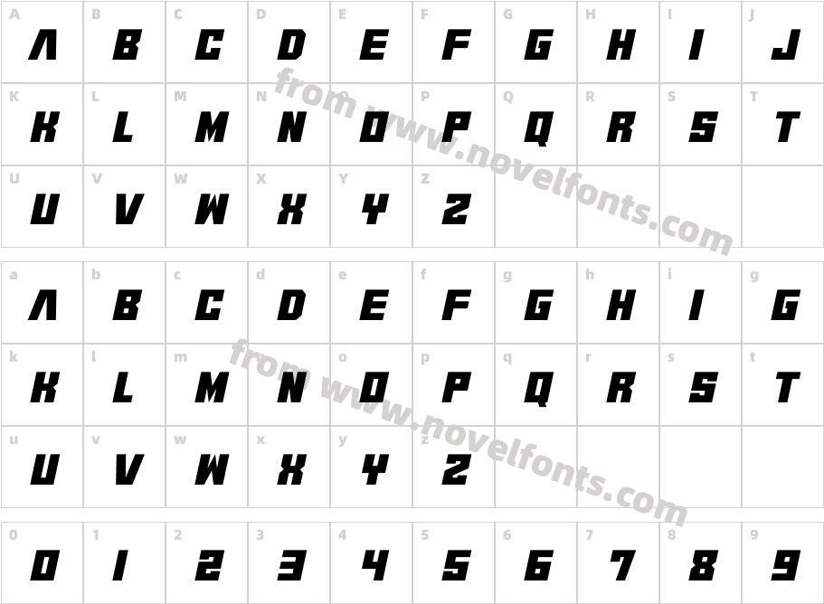 Space Androids ItalicCharacter Map