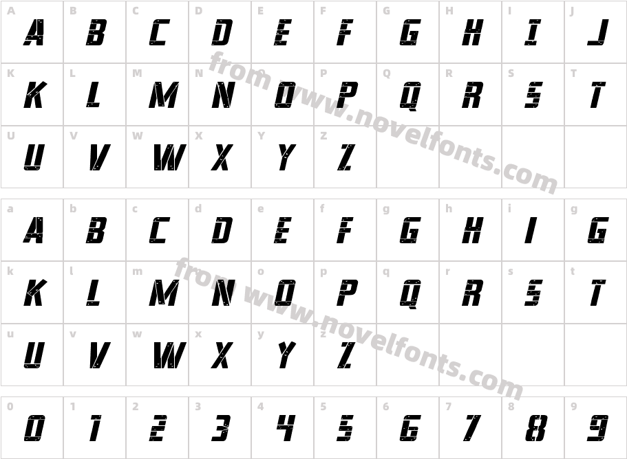 Frank-n-Plank Expanded ItalicCharacter Map