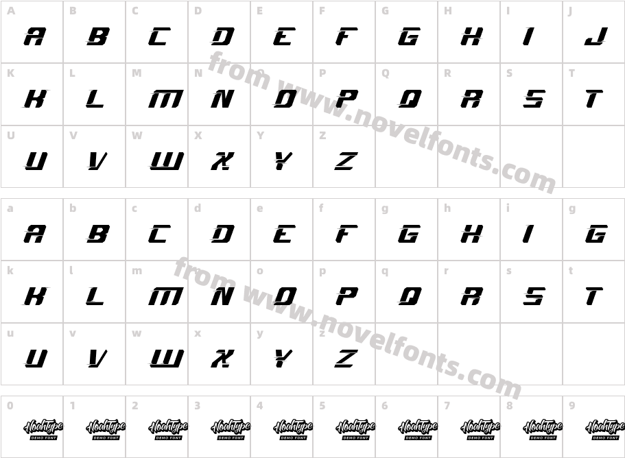 Sprint Race Demo ItalicCharacter Map