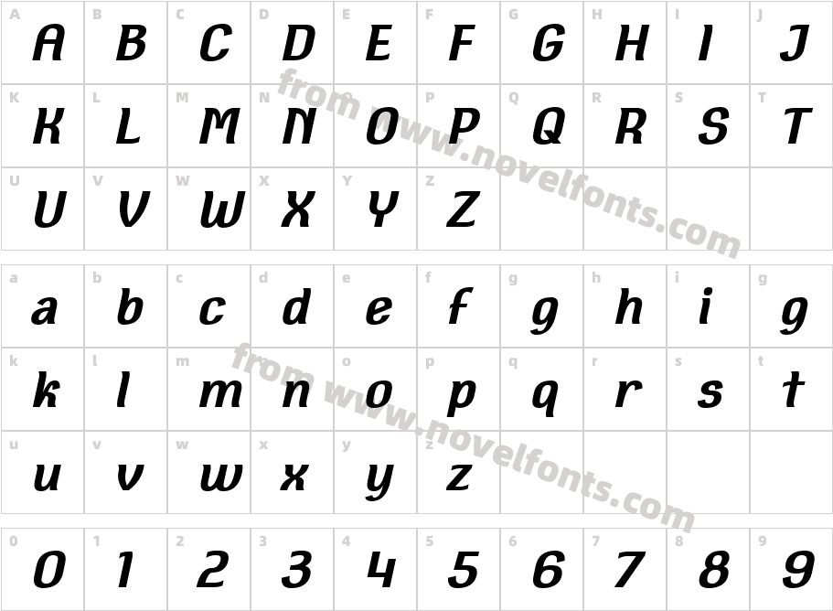 Square Antiqua Bold ObliqueCharacter Map