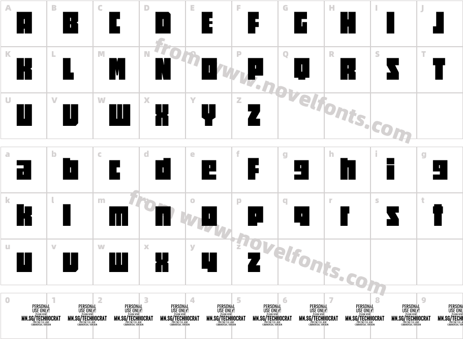 Square Technocrat PERSONAL BoldCharacter Map