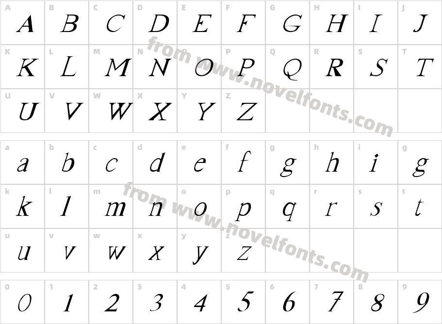 FrankTimes ItalicCharacter Map