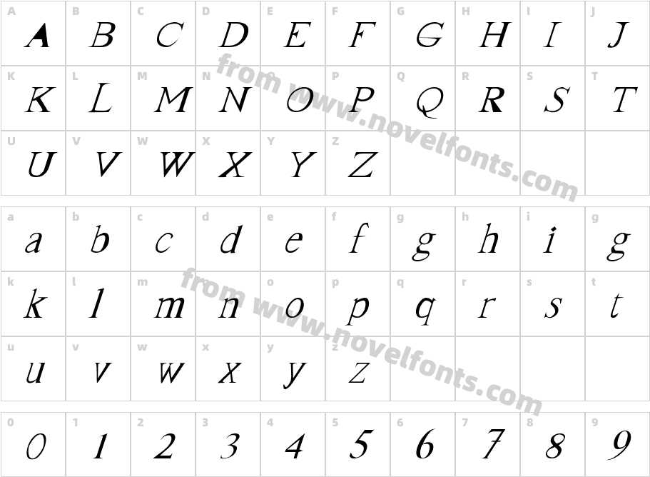 FrankTimes-ItalicCharacter Map