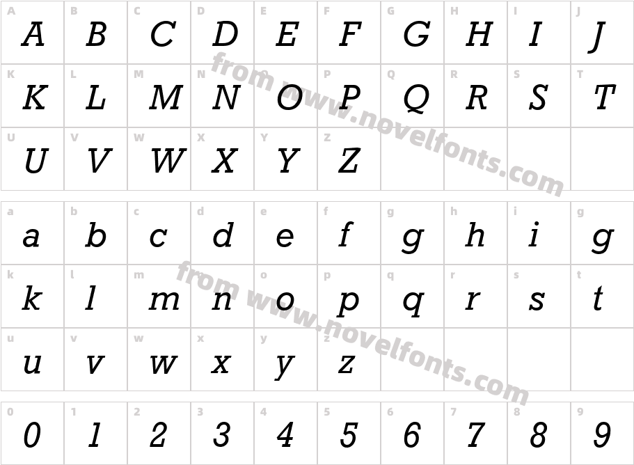 StaffordItalicCharacter Map