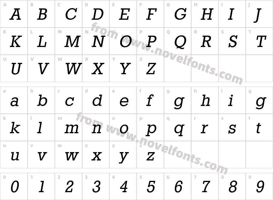 StaffordSerialItalicCharacter Map