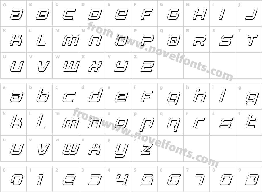 Star Eagle 2 3D ItalicCharacter Map