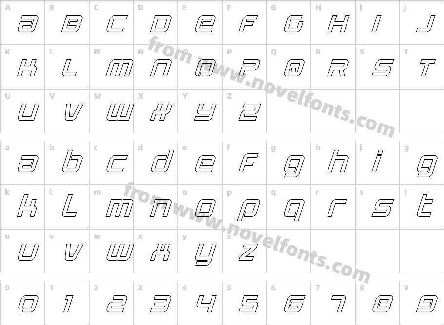 Star Eagle 2 Outline ItalicCharacter Map