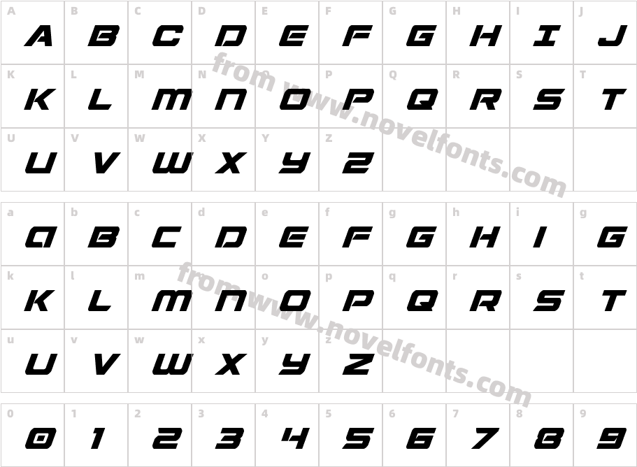 Starduster ItalicCharacter Map