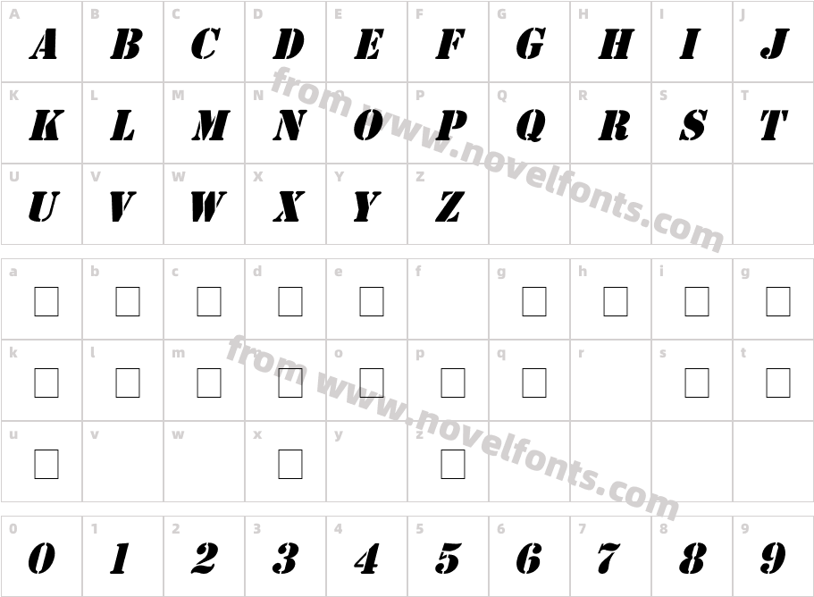 StencilItalicCharacter Map