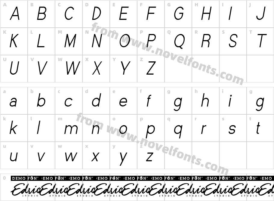 StrangeCDemo Condensed ItalicCharacter Map