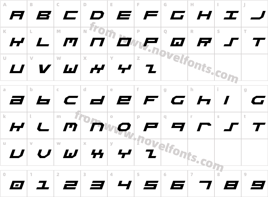 StuntmanExpandedItalicCharacter Map