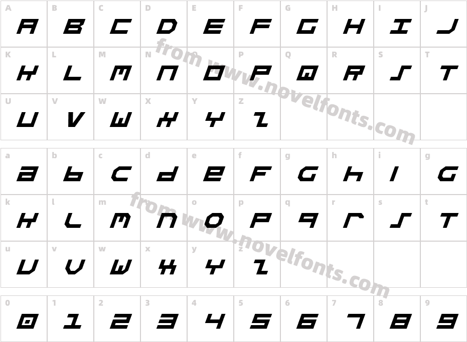 StuntmanItalicCharacter Map