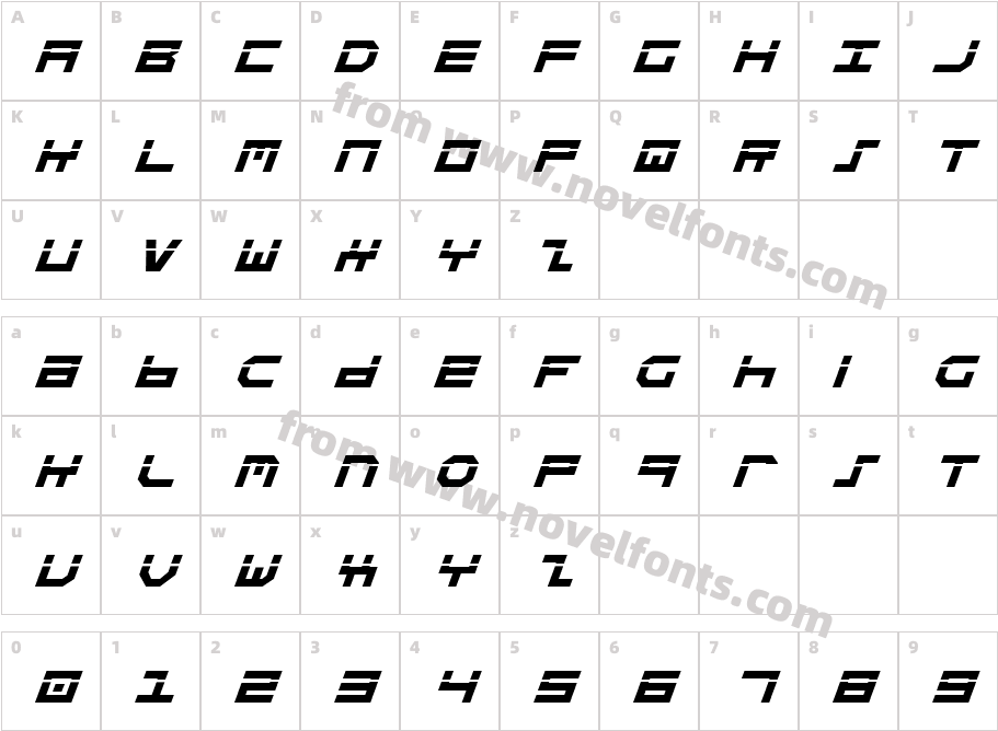 StuntmanLaserItalicCharacter Map