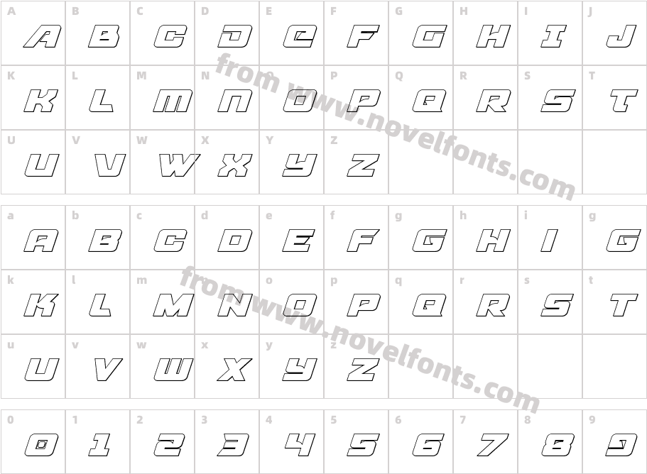 Aircruiser Outline ItalicCharacter Map