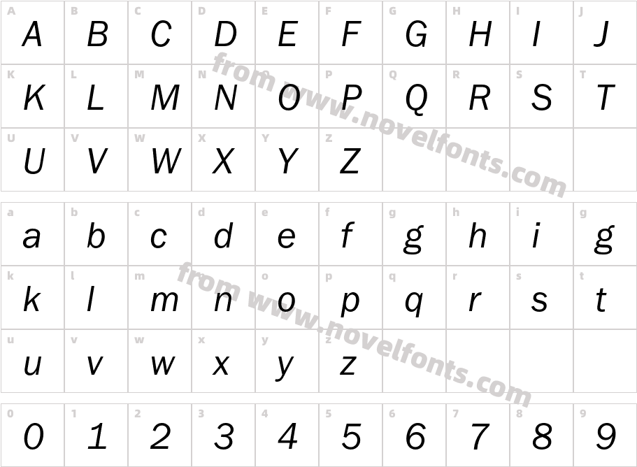 FranklinGothic-BookItalCharacter Map