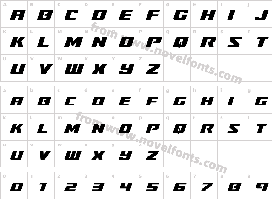 Super Brigade CondensedCharacter Map