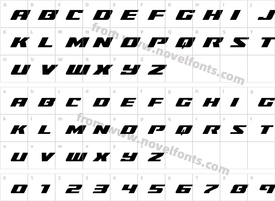 Super Brigade ItalicCharacter Map