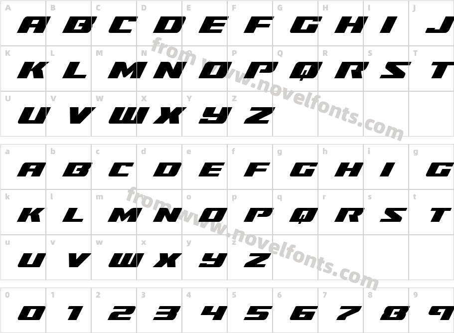 Super Brigade ItalicCharacter Map