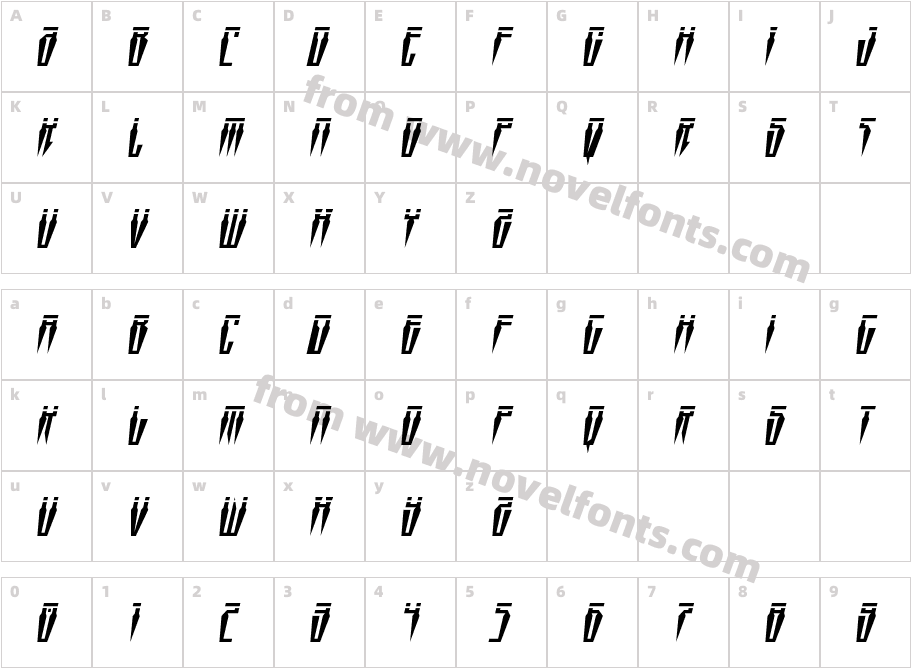 Swordtooth Laser ItalicCharacter Map