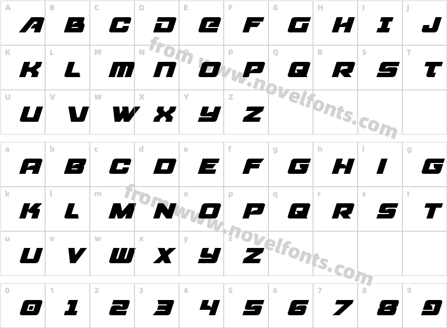 Aircruiser Title ItalicCharacter Map