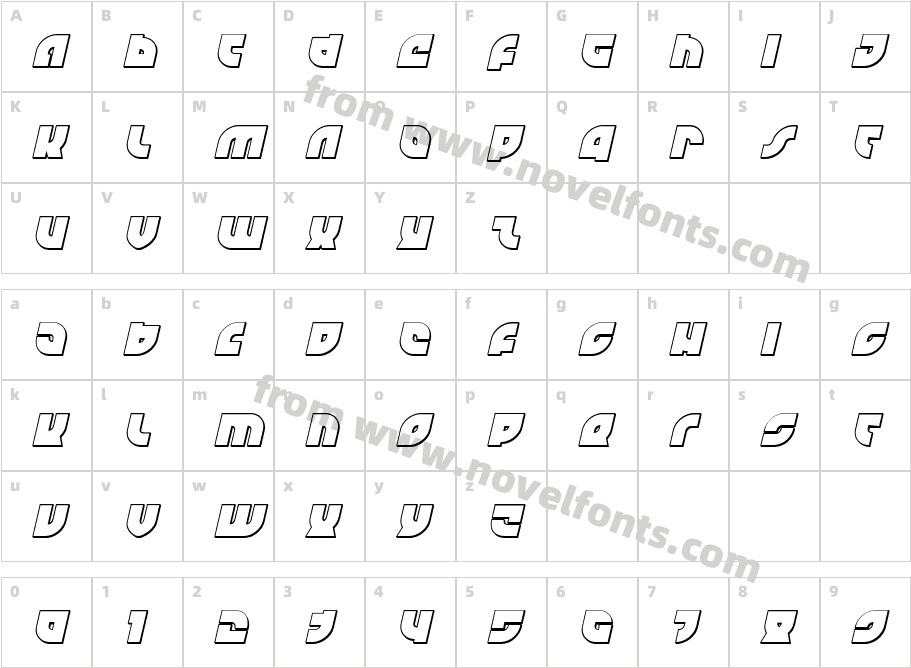 TK-421 3D ItalicCharacter Map