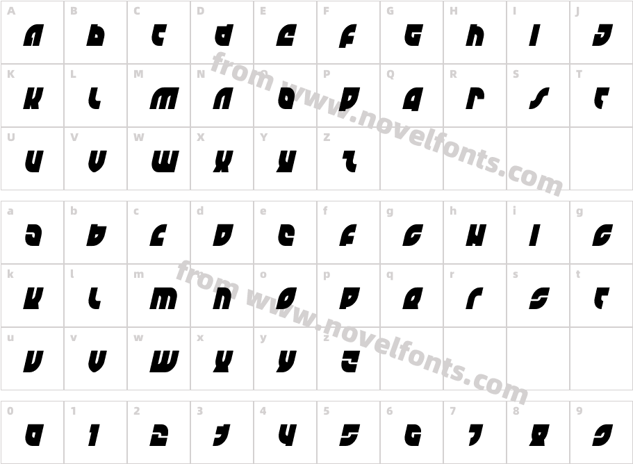 TK-421 Condensed ItalicCharacter Map