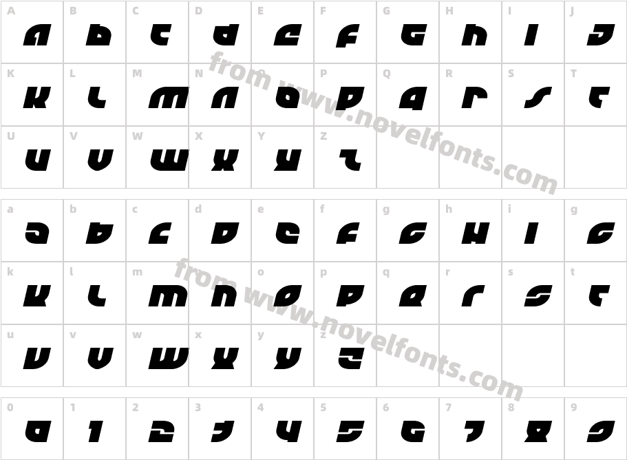 TK-421 Expanded ItalicCharacter Map