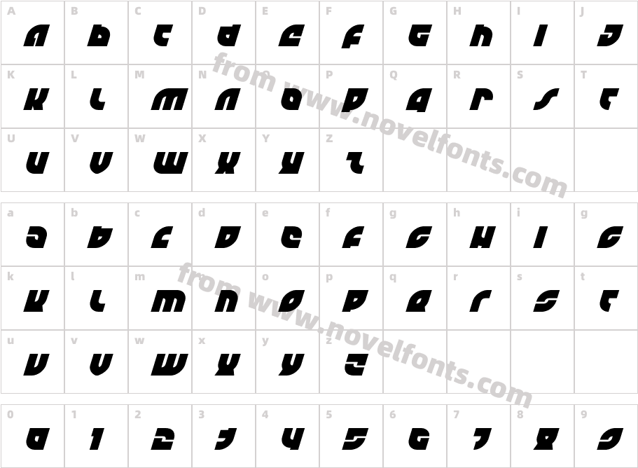 TK-421 Super-ItalicCharacter Map