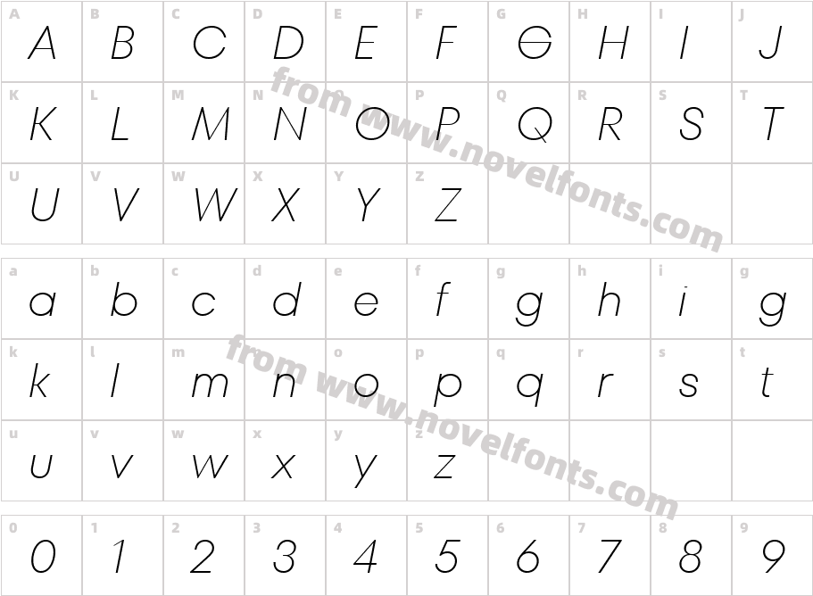 TT Fors Display Trl ExtraLight ItalicCharacter Map