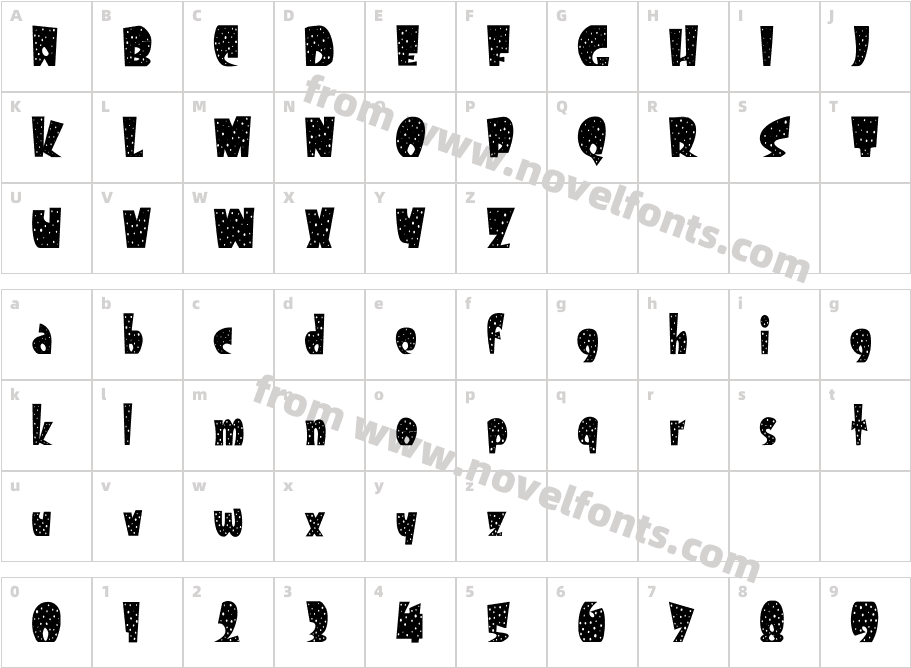 Freckle Condensed RegularSWFTECharacter Map