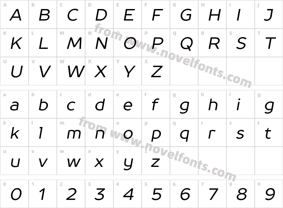 TT Prosto Sans Trial ItalicCharacter Map