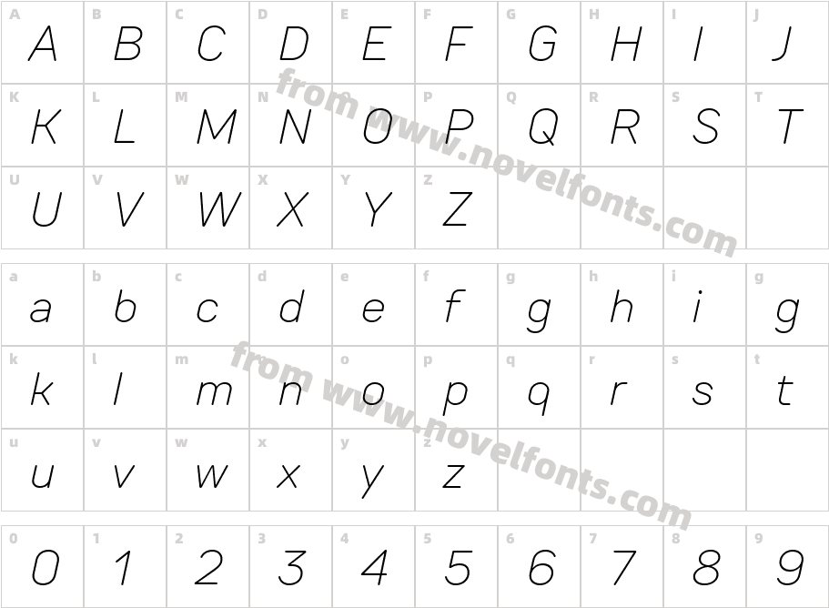 TT Rounds Neue Trial ExtraLight ItalicCharacter Map