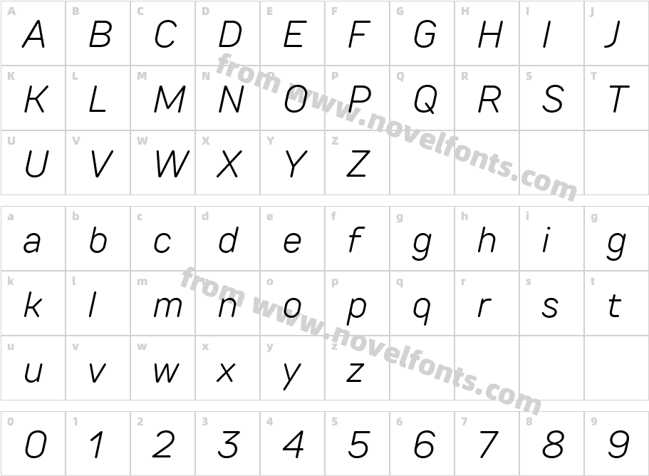 TT Rounds Neue Trial Light ItalicCharacter Map