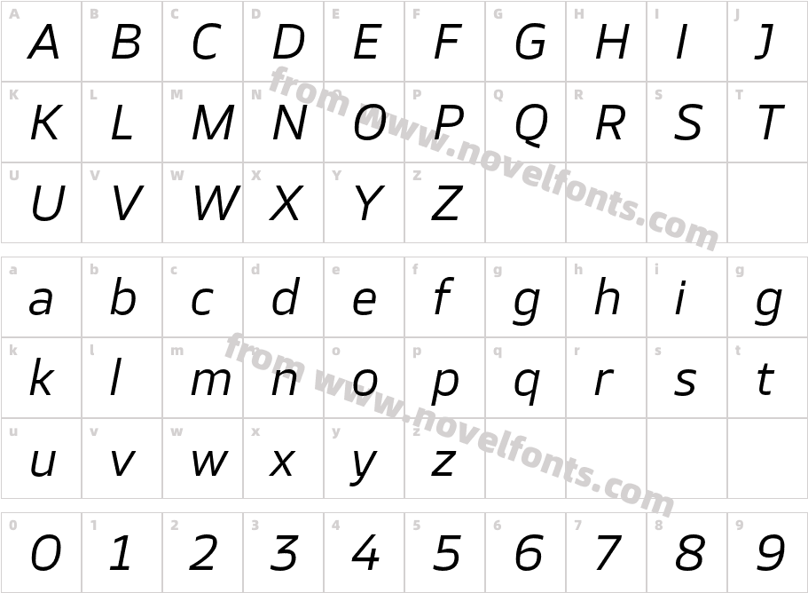 TT Severs Trial ItalicCharacter Map