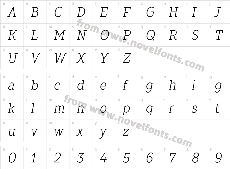 TT Slabs Trl Cnd Light ItalicCharacter Map