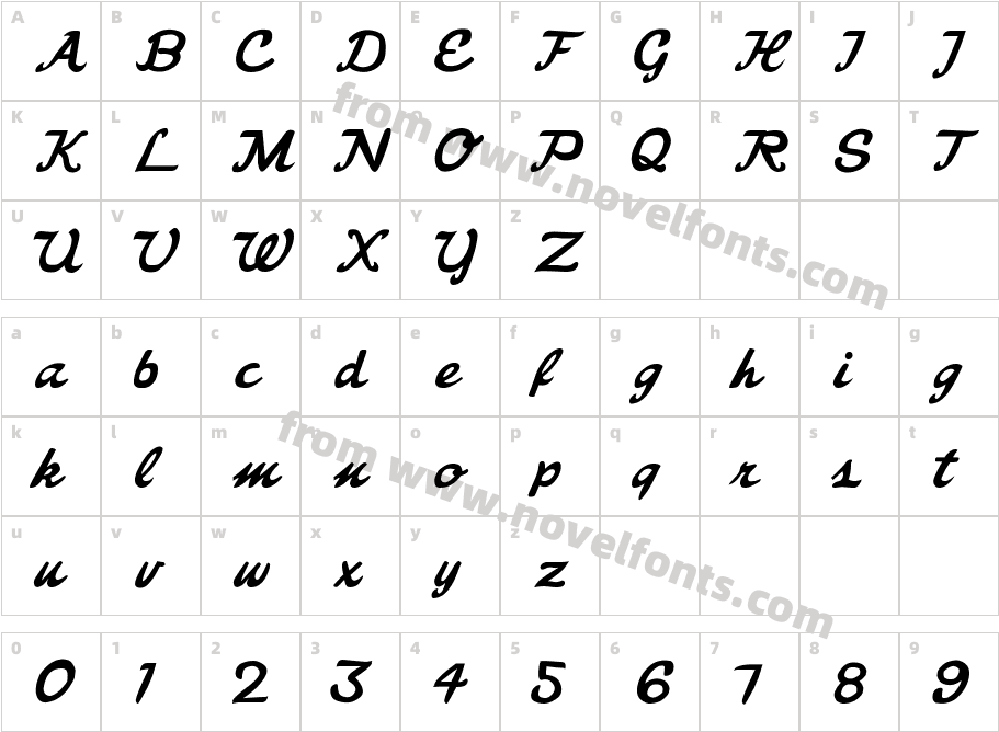 Freebrush ScriptCharacter Map