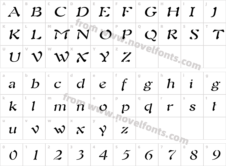 Freedom 9 Wide ItalicCharacter Map