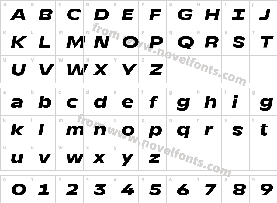 TTRunsTrial-ExtraBoldItalicCharacter Map