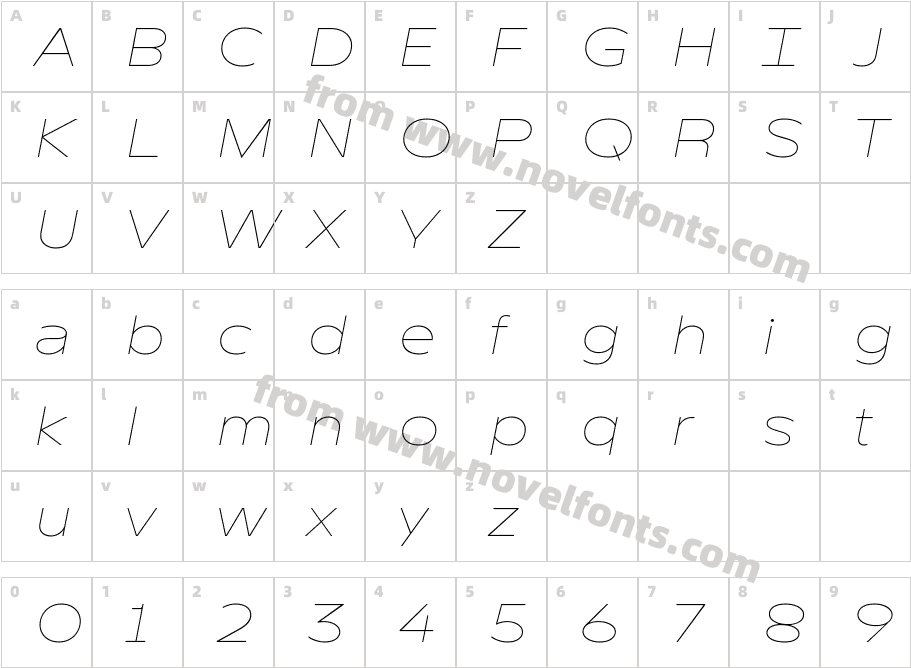 TTRunsTrial-ThinItalicCharacter Map