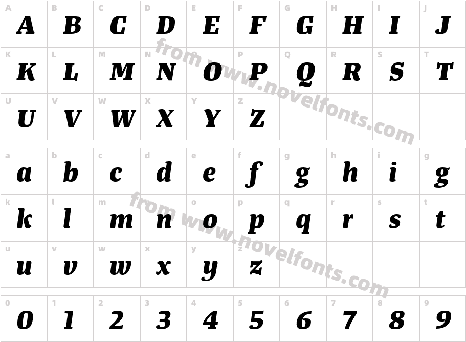 TangerSerifMedium-ExtraBoldItalicCharacter Map