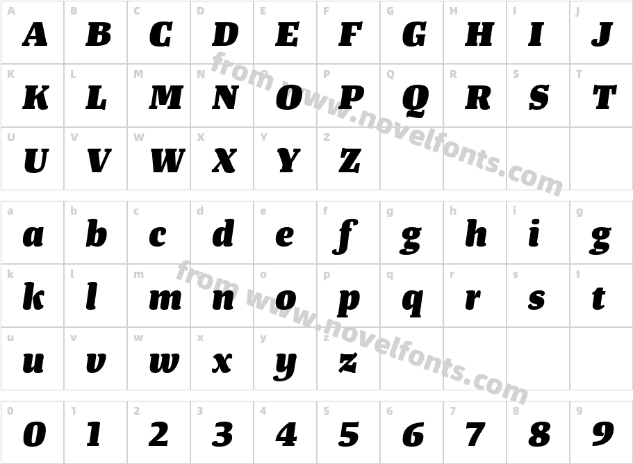 TangerSerifMedium-HeavyItalicCharacter Map