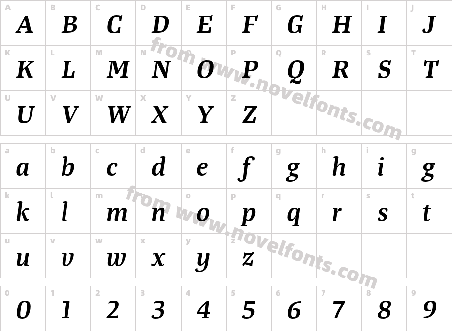 TangerSerifMedium-SemiBoldItalicCharacter Map