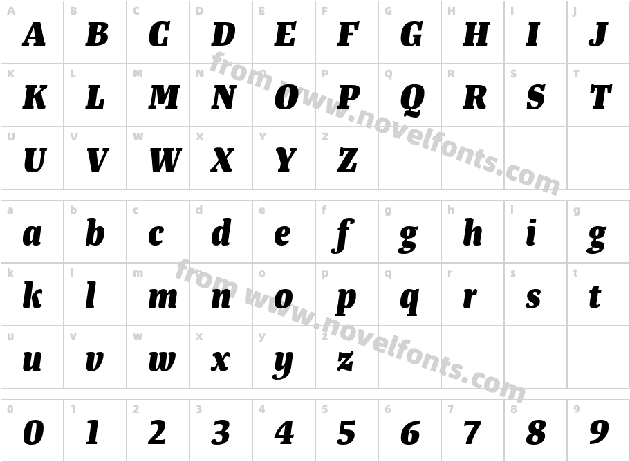 TangerSerifNarrow-ExtraBoldItalicCharacter Map